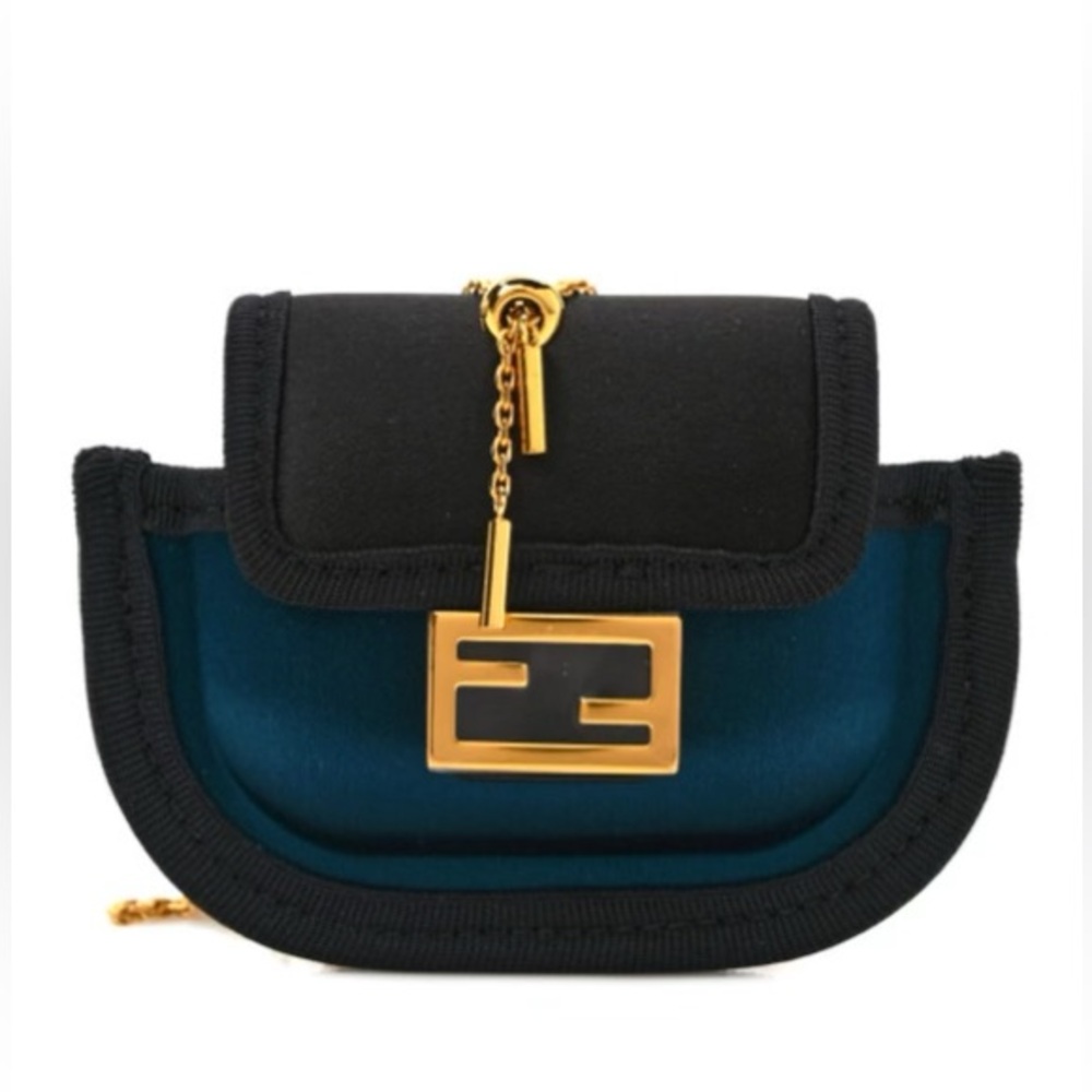 Fendi blue/black velvet micro mini baguette chain purse